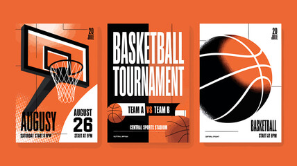 Basketball Tournament Promotion with Modern Graphic Posters Set for Sporting Event Invitation and Competitive Game Advertisement Template Collection