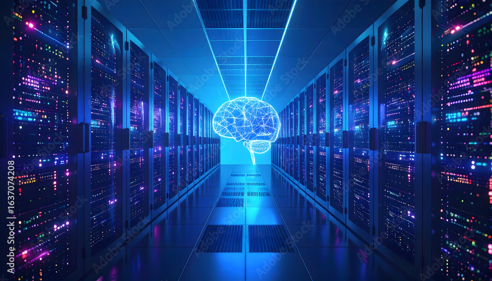 Aufkleber ai brain power in data center: artificial intelligence concept visualization