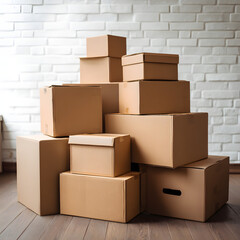 Stack of Cardboard Boxes for Moving Delivery or Storage Concept