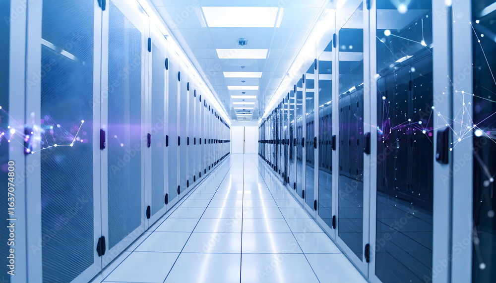 Aufkleber data center server room with network connections and data processing infrastructure