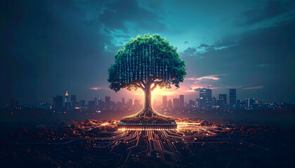 Digital ecosystem: conceptual image of technology, nature and the future world