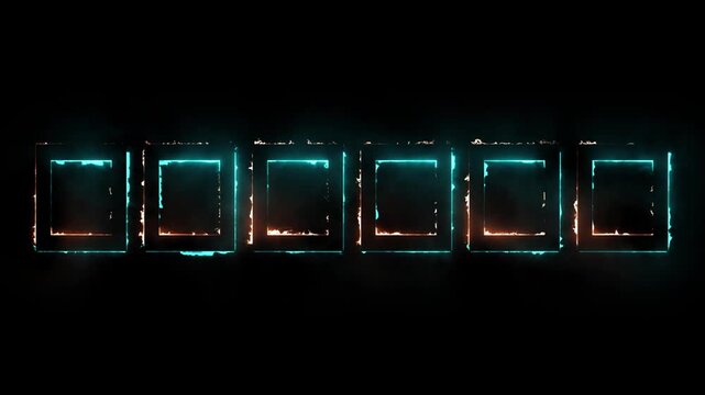 Electric Turquoise and Orange Neon Wiggling Square Frames with Glitch Effect