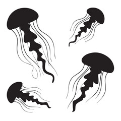 marine wildlife jellyfish silhouette vector pack black design with flowing tentacles for posters textiles packaging