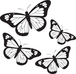 monochrome butterfly illustration pack detailed symmetrical wings black outline insects arranged in circle for decor art