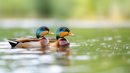 Male and female Mandarin ducks in detailed close-upMale and female Mandarin ducks in detailed close-up