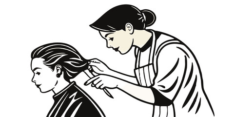 a women cutting hair 