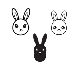 Black and white icon cute vector illustration of a rabbit. vector simple. no colour