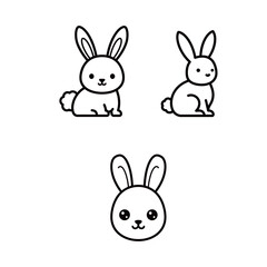 Black and white icon cute vector illustration of a rabbit. vector simple. no colour