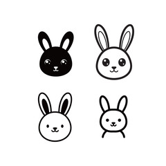 Black and white icon cute vector illustration of a rabbit. vector simple. no colour