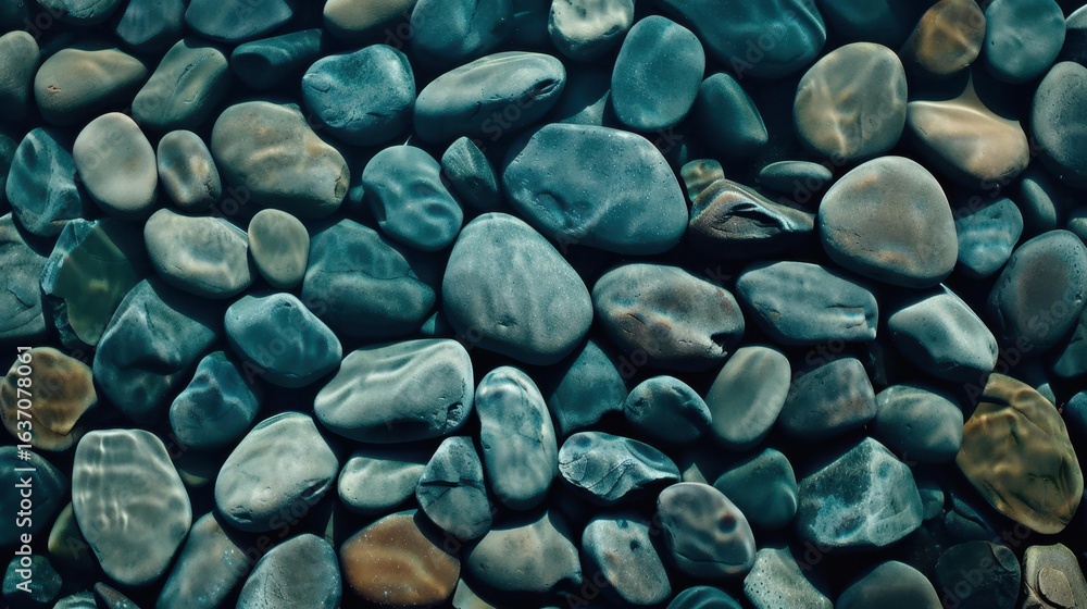 Aufkleber a serene view of smooth river rocks gently resting underwater, creating a calming backdrop for medit