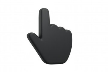 Black hand cursor pointing upward, 3d rendered on transparent background, optimized for digital interfaces and web graphics