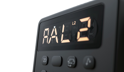 Close-up of a dark gray digital device.  A large, bright LED display shows the time, 2123, in bold numerals.  Dark gray buttons are visible below the display