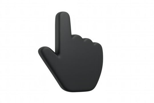 Black hand cursor pointing upward, 3d rendered on transparent background, optimized for digital interfaces and web graphics