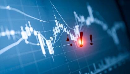 Warning sign on stock market chart indicating financial risk and downturn