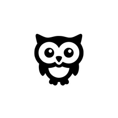 Black owl icon with small wings and large eyes, symbolizing nocturnal wildlife and forest birds.