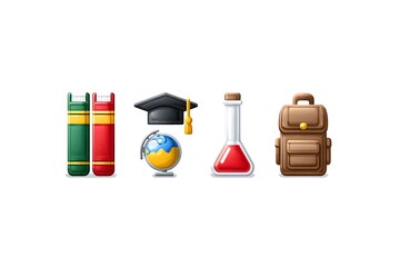 a white background with a bunch of school supplies, nerd emoji, ios emoji,
