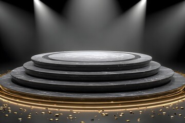 a stage with spotlights and a podium, anamorphic lens flares 4k, an award winning digital render,