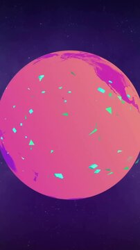 Geometric shapes and planet in space animation with neon colors