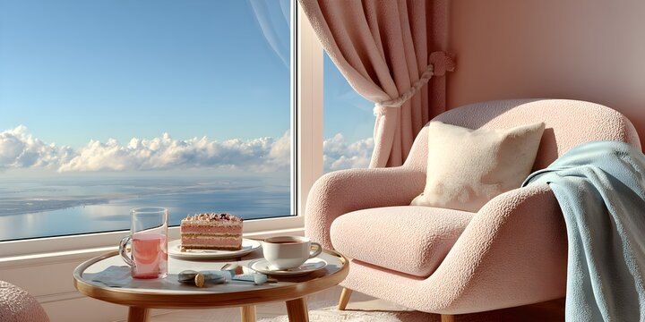 a pink chair with a pillow, cute 3 d render, brightly lit pink room, octane render h 1024,