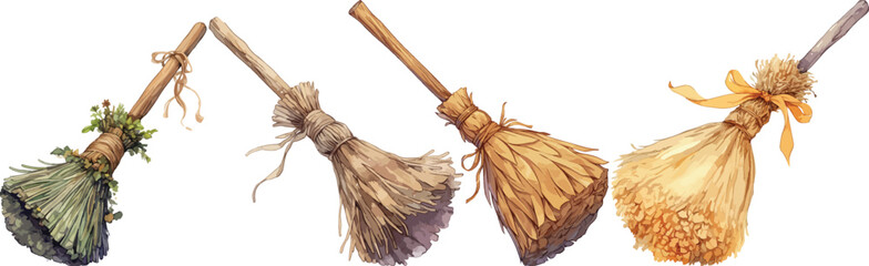 broom stick watercolor clipart
