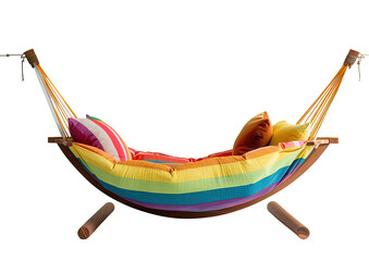 Colorful rainbow hammock with cushions