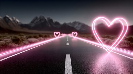 two hearts on the road, romantic simple path traced, unreal engine ; romantic theme, cute! c4d,