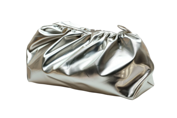A metallic silver clutch bag with pleated design