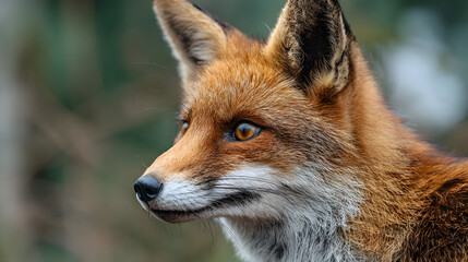 Fototapeta premium Close up of cute red fox in nature, side portrait