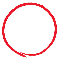 赤い色の手描き風で水彩調の細い筆のストロークの丸い円のイラスト素材