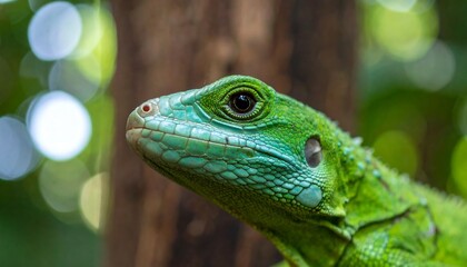 Fototapeta premium Close-up of a vibrant green lizard