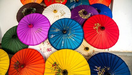 Colorful umbrellas layered