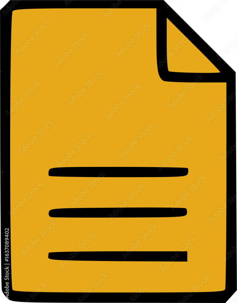 Poster a simple cartoon illustration of a yellow document with a folded corner and three lines representing