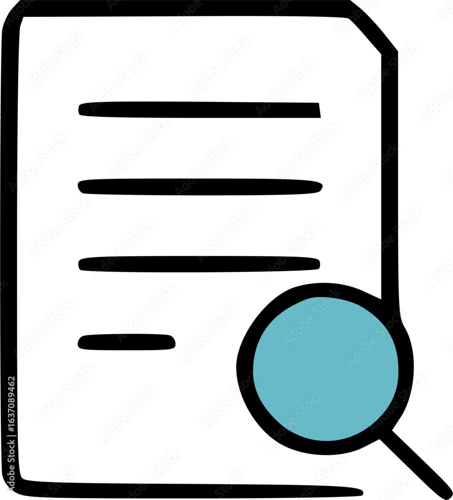 Poster magnifying glass examining a document with lines of text, symbolizing research and analysis.