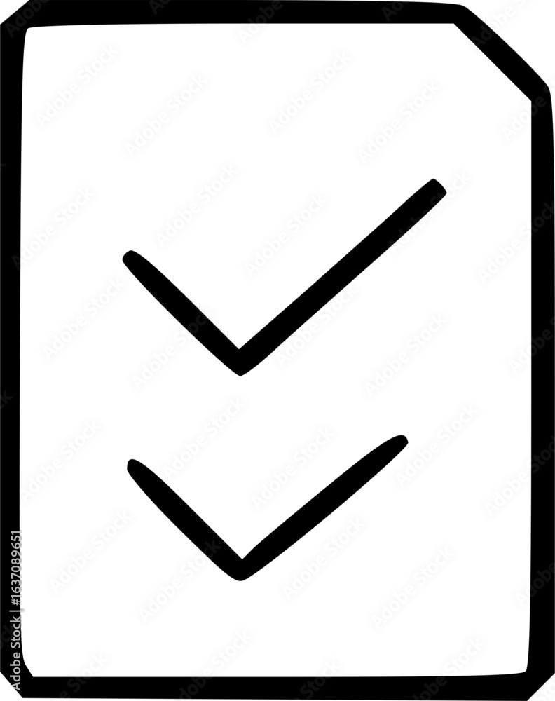 Poster hand-drawn illustration of a document with two check marks indicating approval or completion.