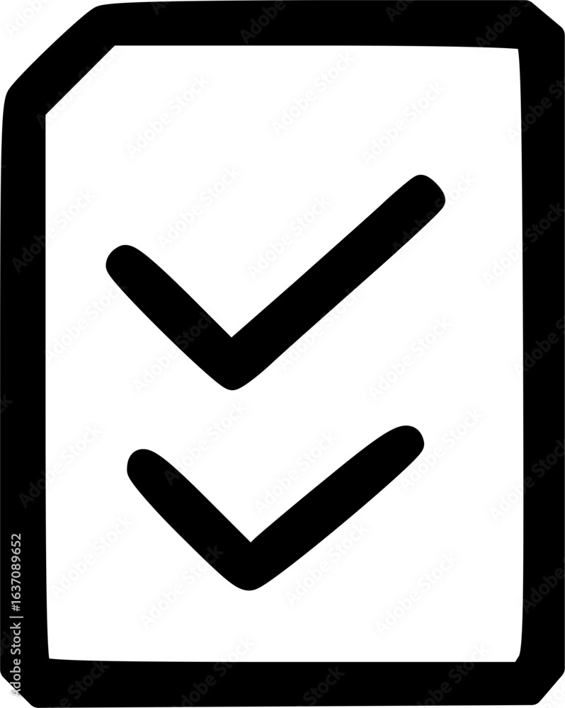Poster a hand-drawn style icon of a document with two check marks indicating completion or confirmation.