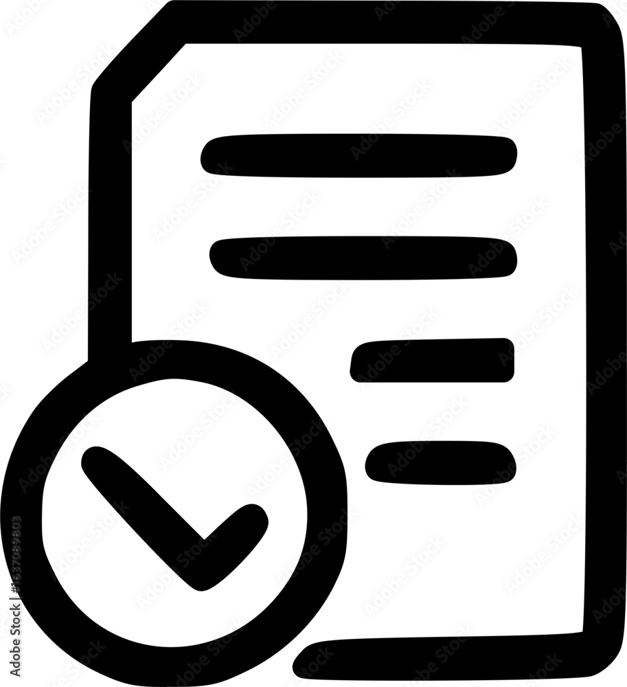 Poster a stylized black and white hand-drawn icon representing a document with a checkmark indicating appro
