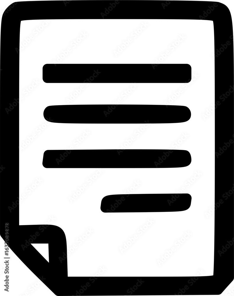 Poster a simple, hand-drawn black and white icon representing a document with lines of text and a folded co