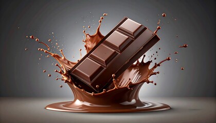 Chocolate bar in a splash of melted chocolate
