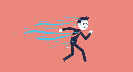 Vector Cartoon Stick Figure Illustration of Man Facing Strong Wind