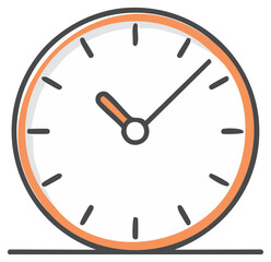 Minimalist orange and gray analog clock icon illustration for time management and scheduling concepts