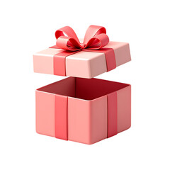 Obraz premium 3d illustration of an open pink gift box with red ribbon isolated on transparent background, perfect for birthday, christmas, or any special celebration