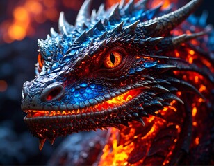 Dragon's fiery head close-up