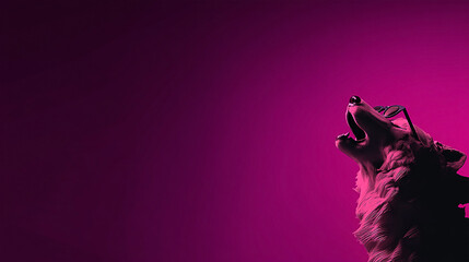 A majestic wolf howling against a vibrant pink background, showcasing its wild spirit and beauty