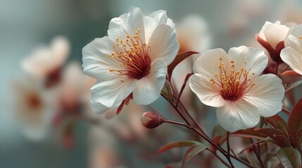 Obraz premium Elegant blossoming: A soft focus capture of delicate white flowers in full bloom