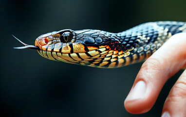 Obraz premium Close-up of snake on human hand