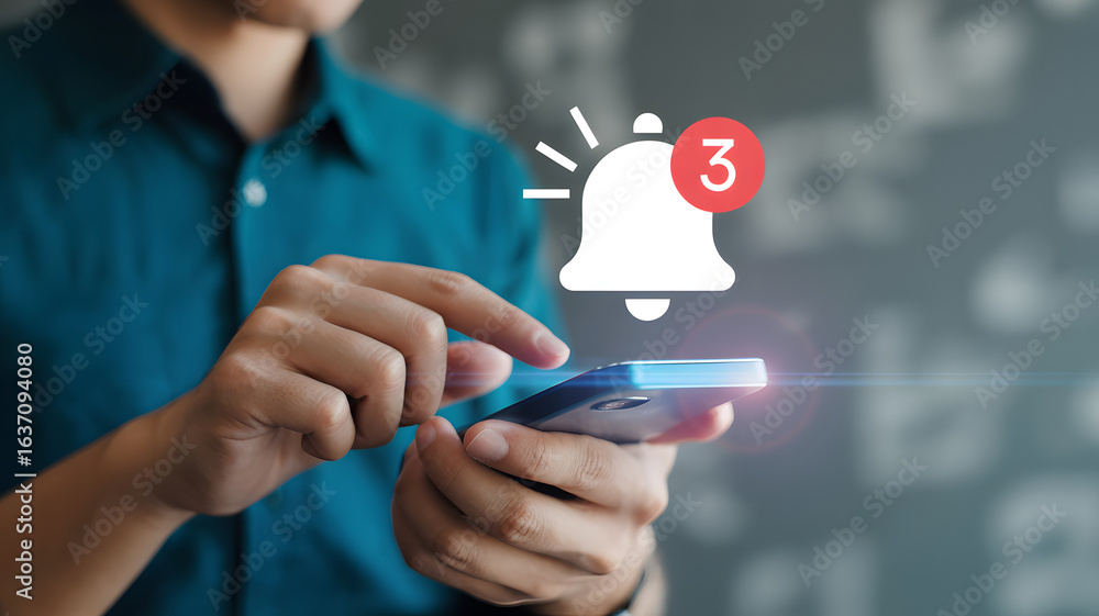 Aufkleber man checks phone for important notifications, managing alerts efficiently