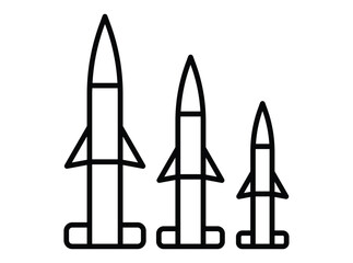 Three Stylized Rocket Designs Outlined in Minimalist Black and White Style