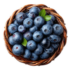 Fresh blueberries in a basket delicious and healthy food and fruit close up view isolated on transparent background 