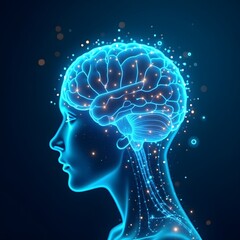 Obraz premium Human Head with Glowing Neural Network and Artificial Intelligence