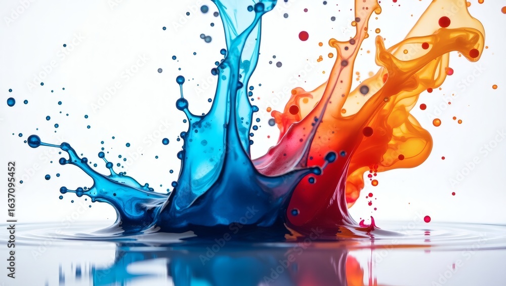 Poster splashes of vibrant colors creating a dynamic and artistic composition, showcasing a striking visual